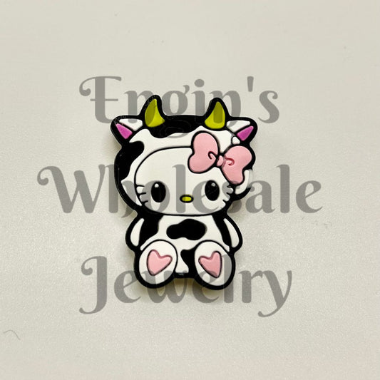 HK Cartoon Cat with Bowtie in Cow Costume Silicone Focal Beads