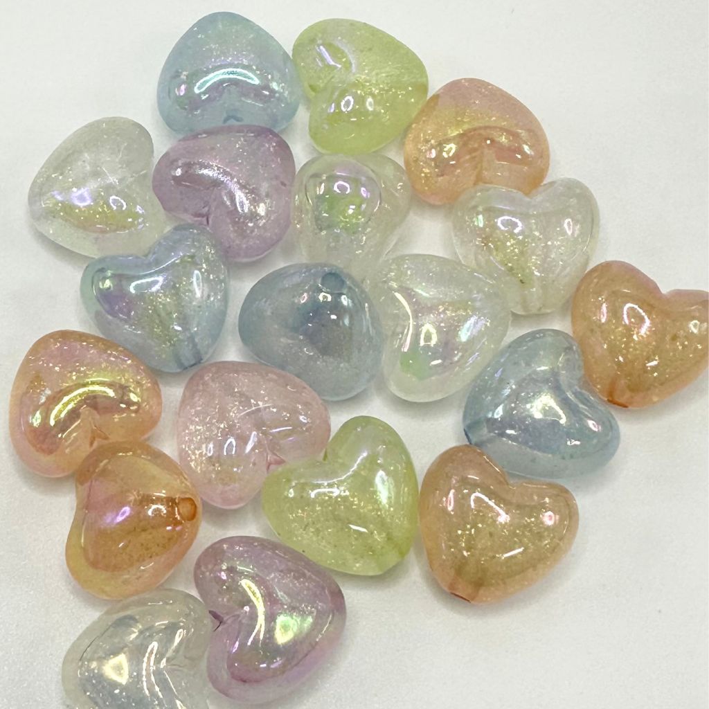 Glitter Luminous Glow in the Dark Heart Acrylic Beads, 18*22mm Heart, Random Mix