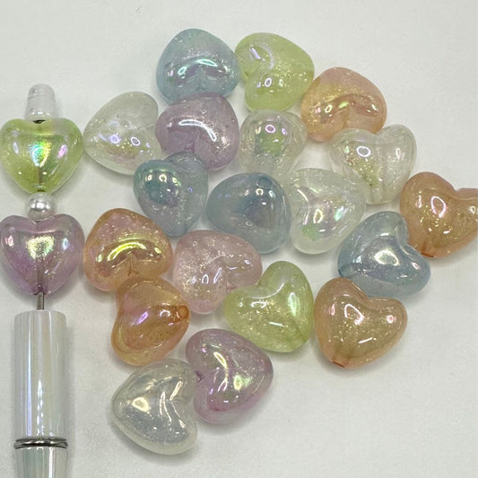 Glitter Luminous Glow in the Dark Heart Acrylic Beads, 18*22mm Heart, Random Mix