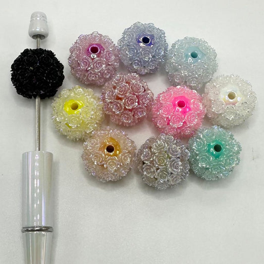 Colorful Acrylic Beads with Textured Flowers, Vibrant Colors, 20mm