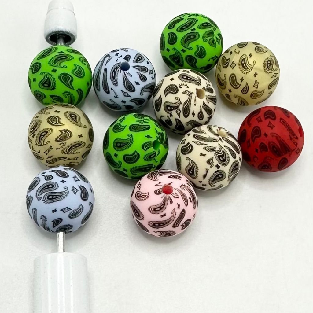 Decorative Beads Water Drop Pattern Cute Silicone Printed Bead