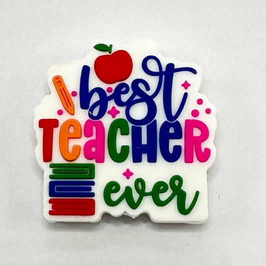 Best Teacher Ever Colorful Apple Books Pen Silicone Focal Beads
