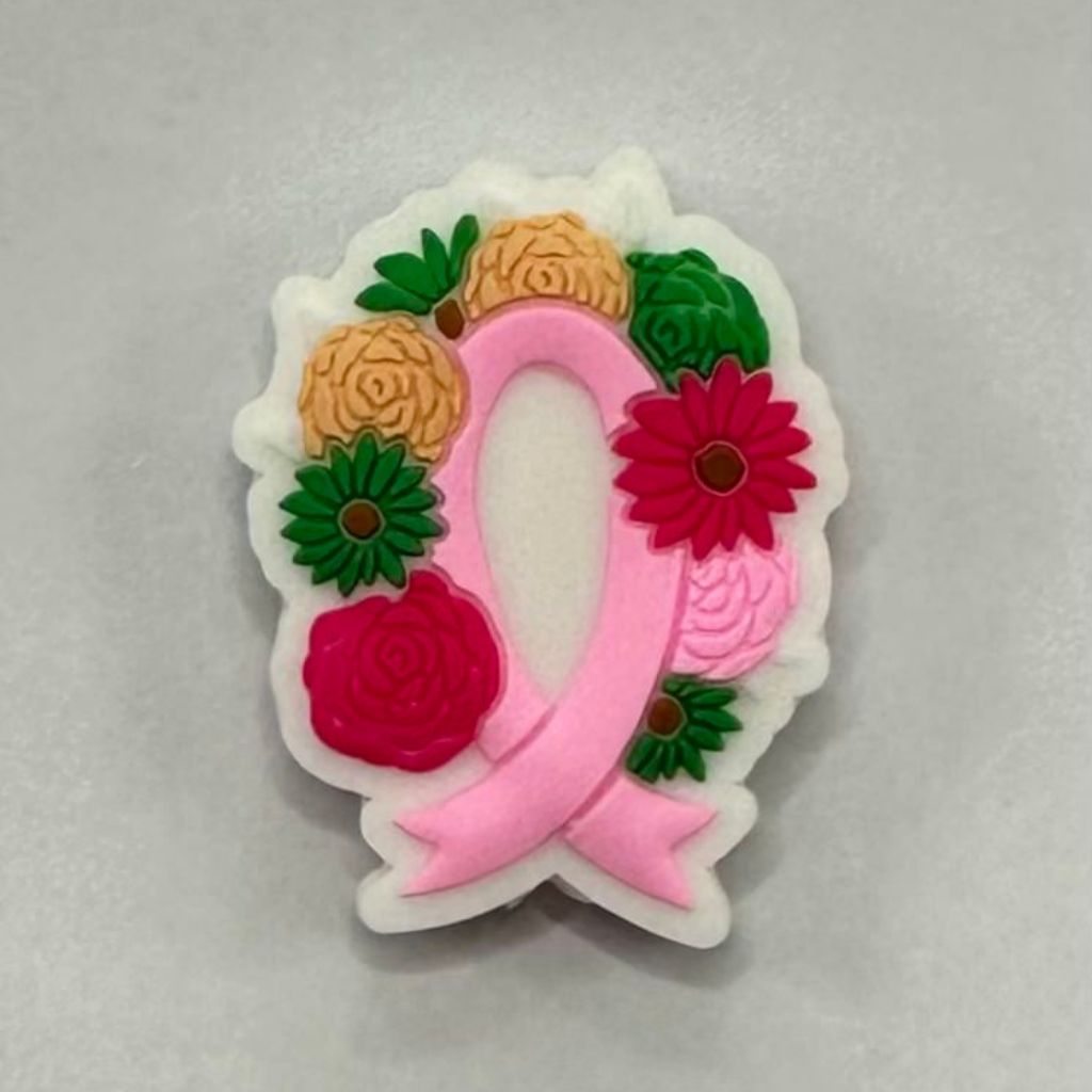 Colorful Wreath Flowers Cancer Awareness Ribbon Silicone Focal Beads