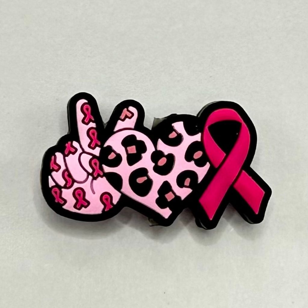 Pink Ribbon Heart Jaguar Print Victory Gesture Cancer Awareness Silicone Focal Beads