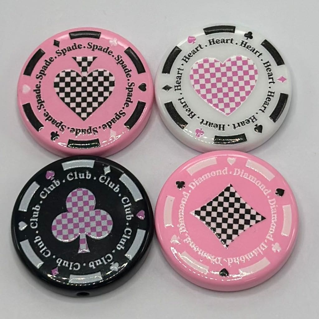 Casino Chip Shaped Acrylic Beads Club Heart Diamond Spade 31.5mm Random Mix