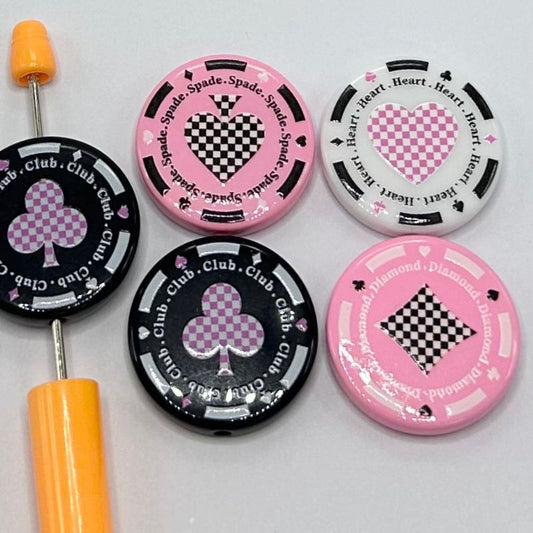 Casino Chip Shaped Acrylic Beads Club Heart Diamond Spade 31.5mm Random Mix