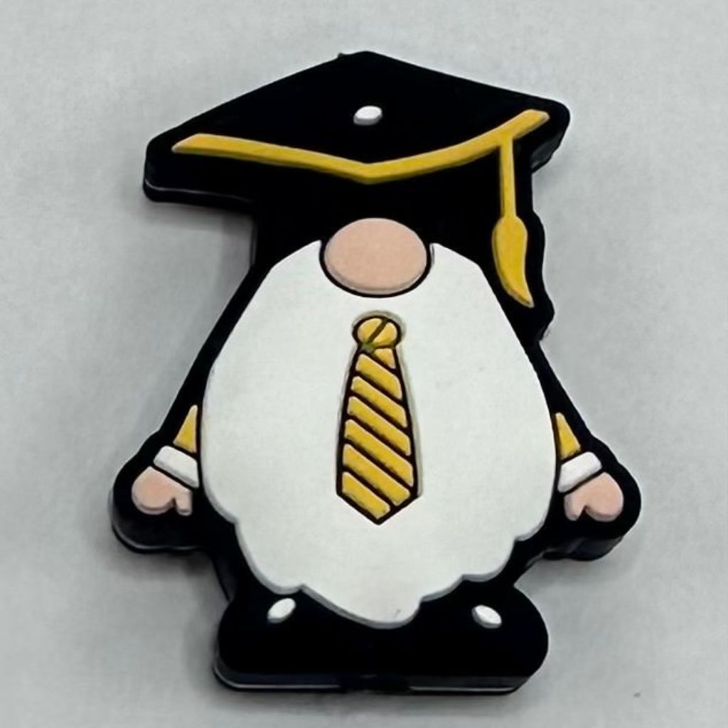 Happy Graduation Gnome Black Cap Necktie Silicone Focal Beads