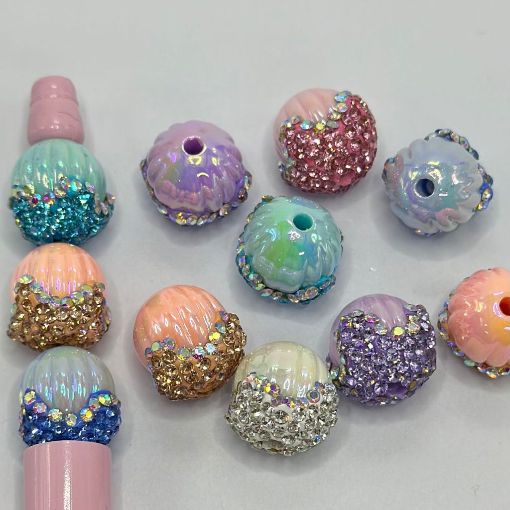 Cute Pumpkin Acorn Acrylic Beads Clay Beads with Rhinestones UV Finish 18mm Random Mix