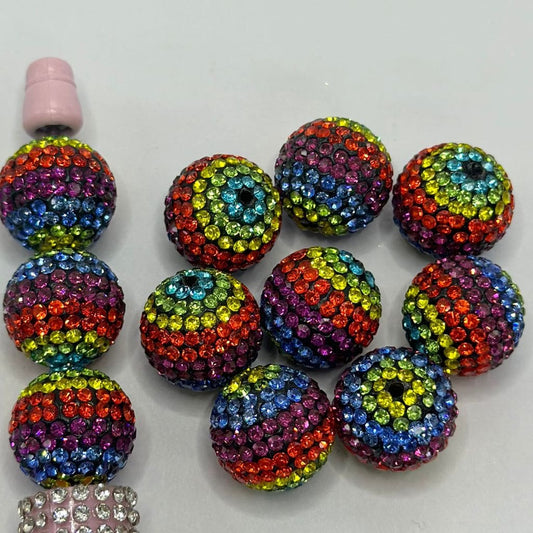 Rainbow Disco Ball Clay Beads with Multicolor Rhinestones 16mm