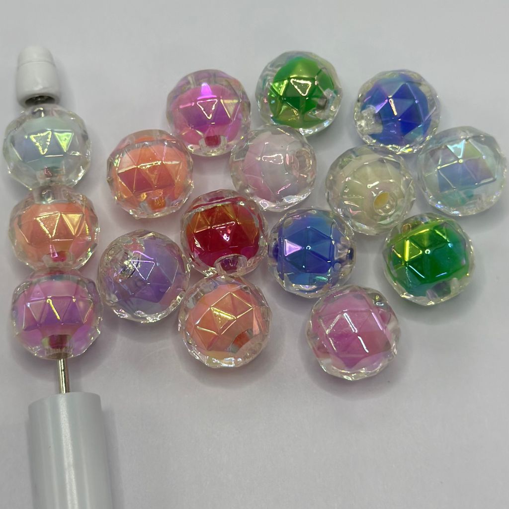 Faceted Beads, Mix of Double Layered Acrylic Beads with Faceted Surface, Size 16mm