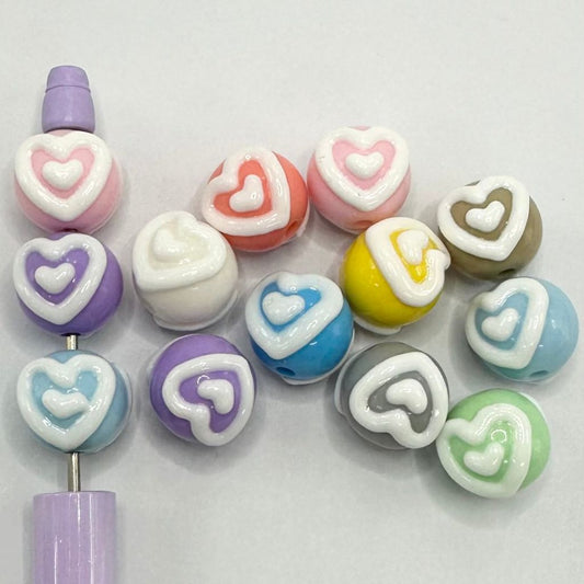 Acrylic Beads Hand Painted Heart in Heart 16mm in Solid Colors Random Mix