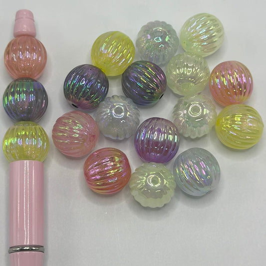 Glittery Lantern Pumpkin Shape Acrylic Beads with UV Finish Glossy 16 mm Random Mix