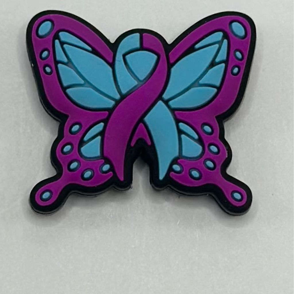 Cancer Awareness Purple Blue Ribbon Butterfly Silicone Focal Beads