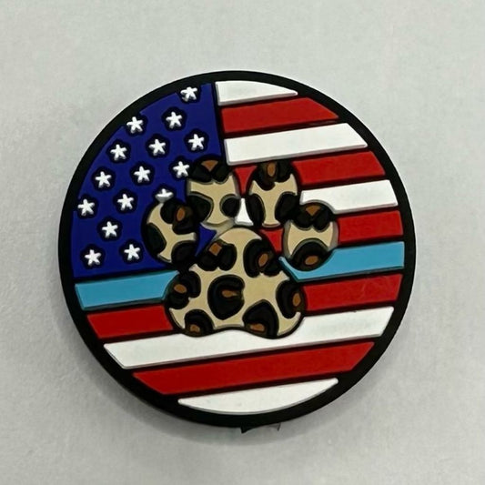 Dog Paw Cat Jaguar Cheetah Print Pet USA Flag Patriotic Silicone Focal Beads