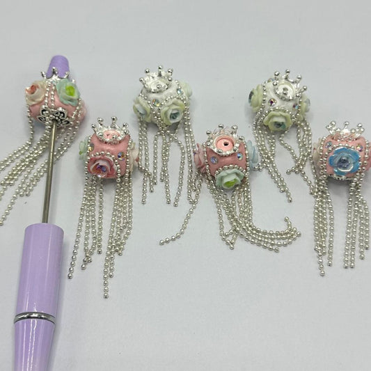 Fancy Clay Beads with Crown Flower Chain AB Rhinestone Size 18mm Excluding Chain, Random Mix