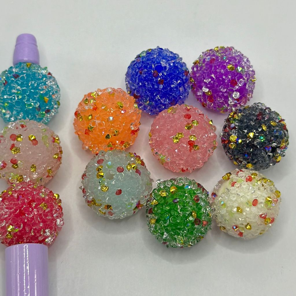 Hard Sugar Beads with Mix Color and Clear Rhinestones 20mm Random Mix