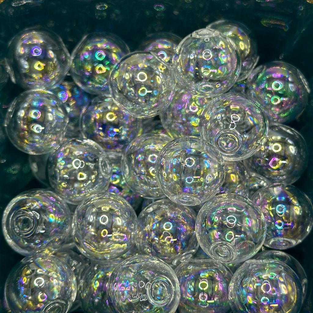 Glass Beads, Clear Glass Beads with UV Finish, Transparent, Empty and Fragile, Size 16mm