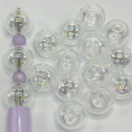 Glass Beads, Clear Glass Beads with UV Finish, Transparent, Empty and Fragile, Size 16mm