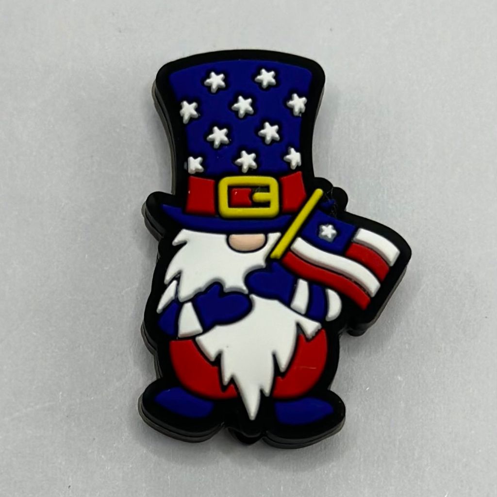 Gnome Independence Day Dwarf Holding USA Flag Patriotic Silicone Focal Beads