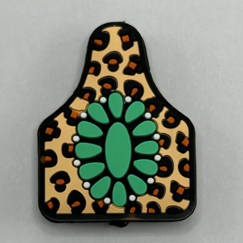 Green Flower on Leopard Jaguar Print Silicone Focal Beads