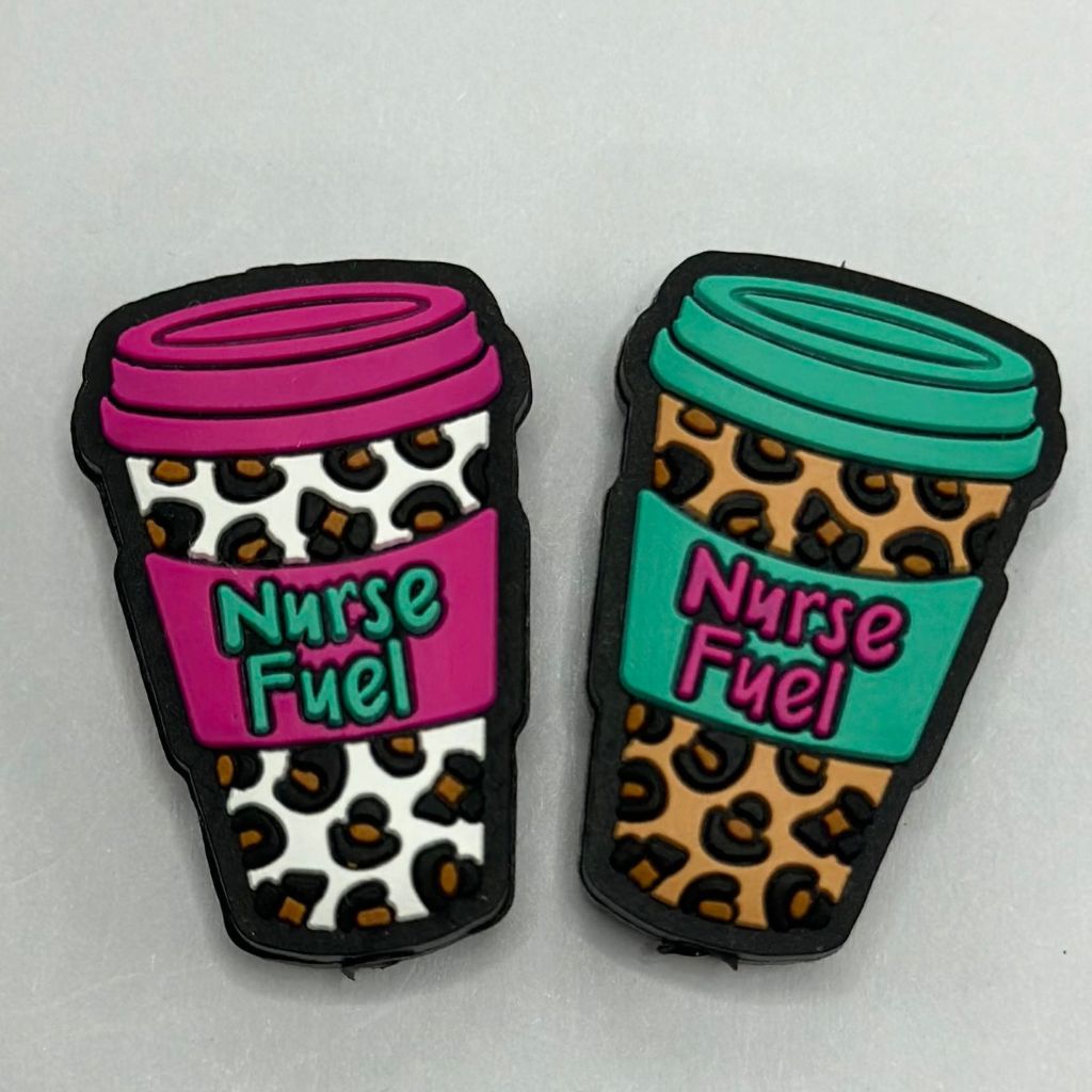 Coffee Cup with Leopard Print Nurse Fuel Silicone Focal Beads Random Mix