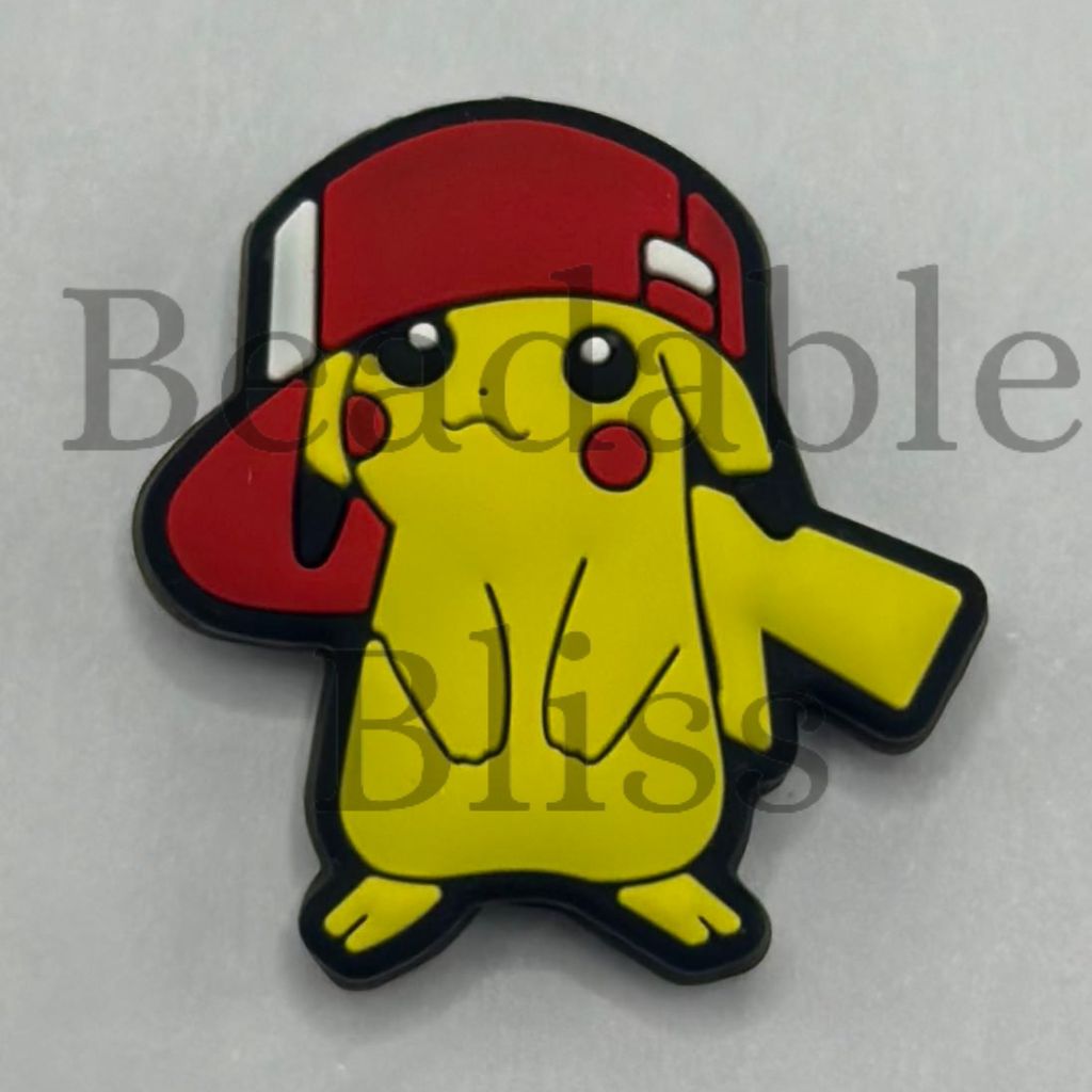 Cute Yellow Pocket Monster Cool Red Hat Cap Silicone Focal Beads