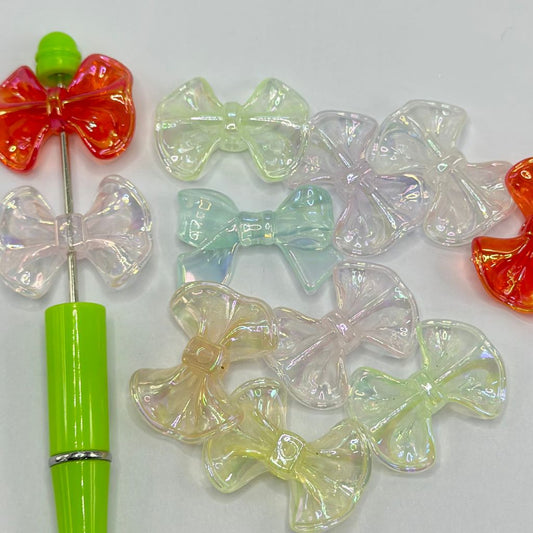 Bowtie Ribbon Botknot See-thru Semi Transparent Acrylic Beads in Solid Colors 23*32mm Random Mix