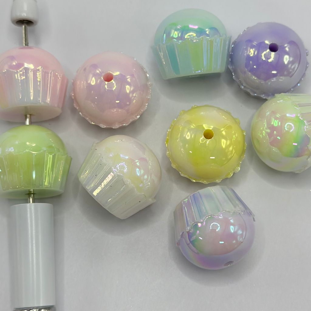 Cupcake Acrylic Beads Muffin UV Finish 20*24mm Random Mix