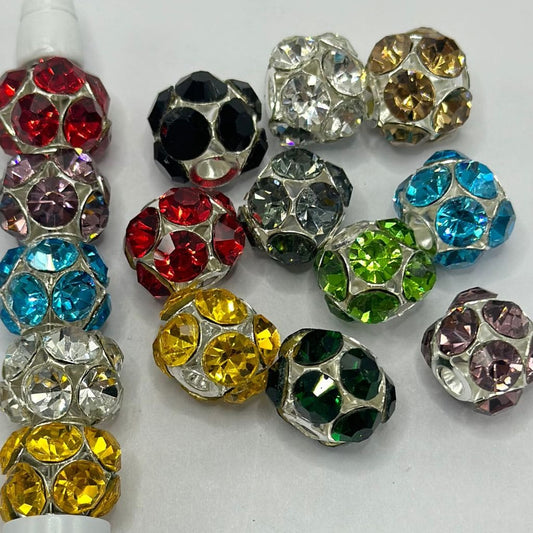 Sparkling Metal Beads with Rhinestones Empty Hollow Out Large Hole Acrylic Beads 14mm Random Mix