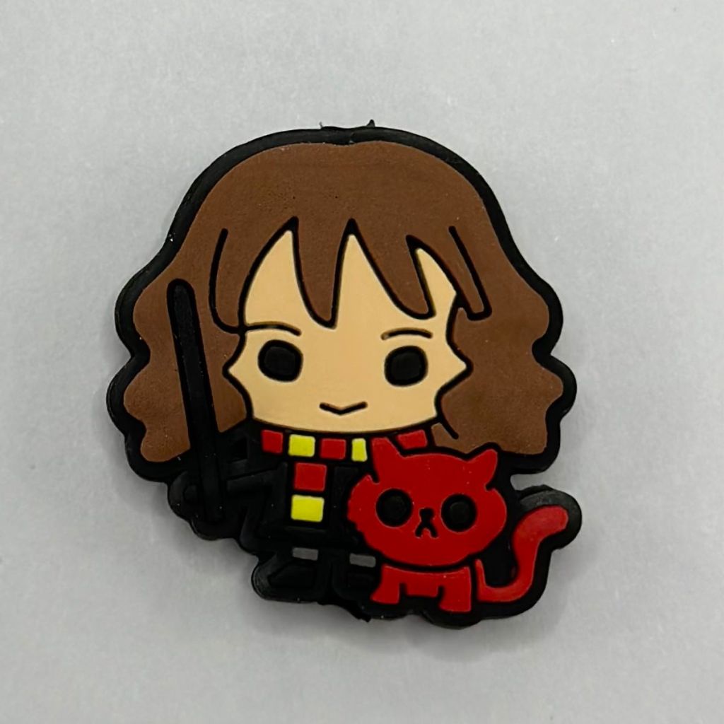 Cute Little Girl Holding Magic Wand Red Cat Silicone Focal Beads