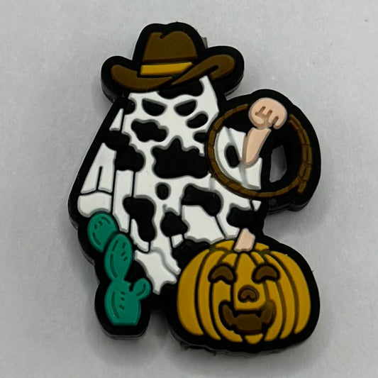 Cowboy Ghost Pumpkin with Cactus and Rope Silicone Focal Beads