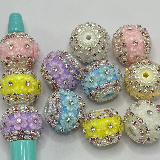 Large Fancy Flowers Acrylic Beads Sparkling Floral AB Multicolor Rhinestones 20mm Random Mix