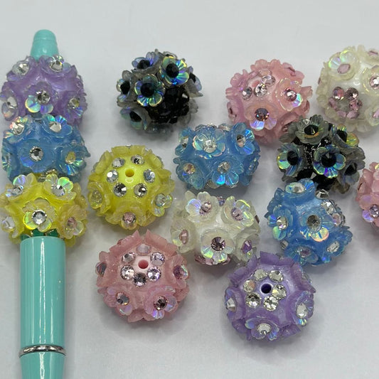 Acrylic Beads with Rose Color Rhinestone Flowers Large 17*22mm