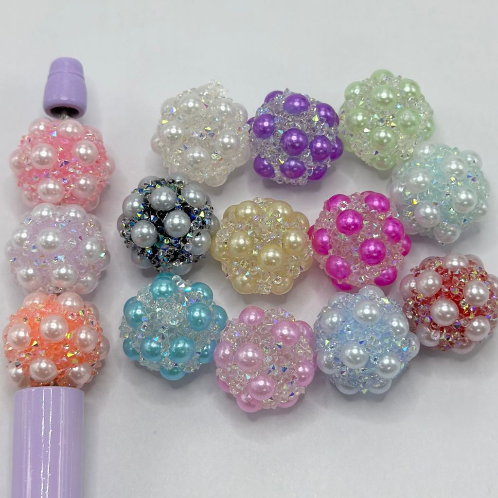 Soft Sugar Beads with Clear Rhinestones Flatback Pearls 18mm in Solid Colors Random Mix 18mm