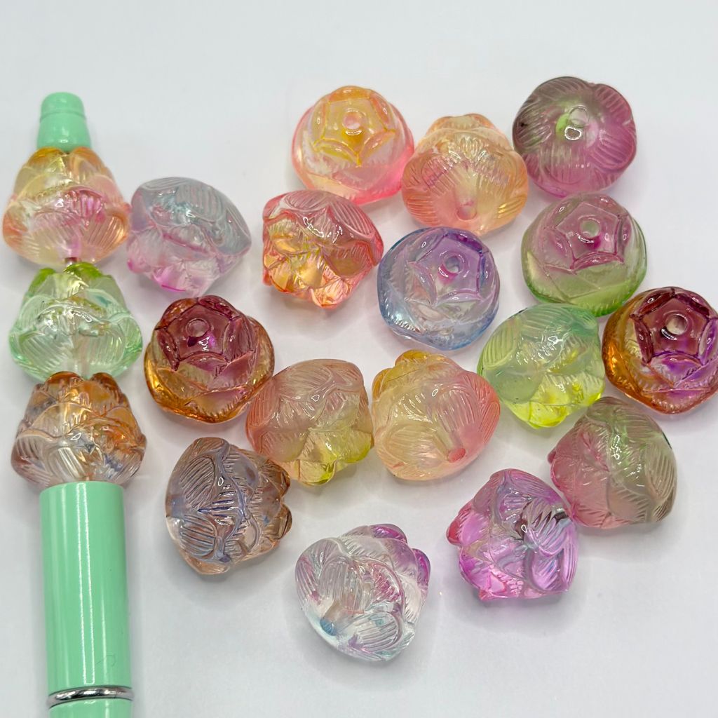 Floral Acrylic Beads Multicolor Ombre Gradient Lotus Flower 16*19mm