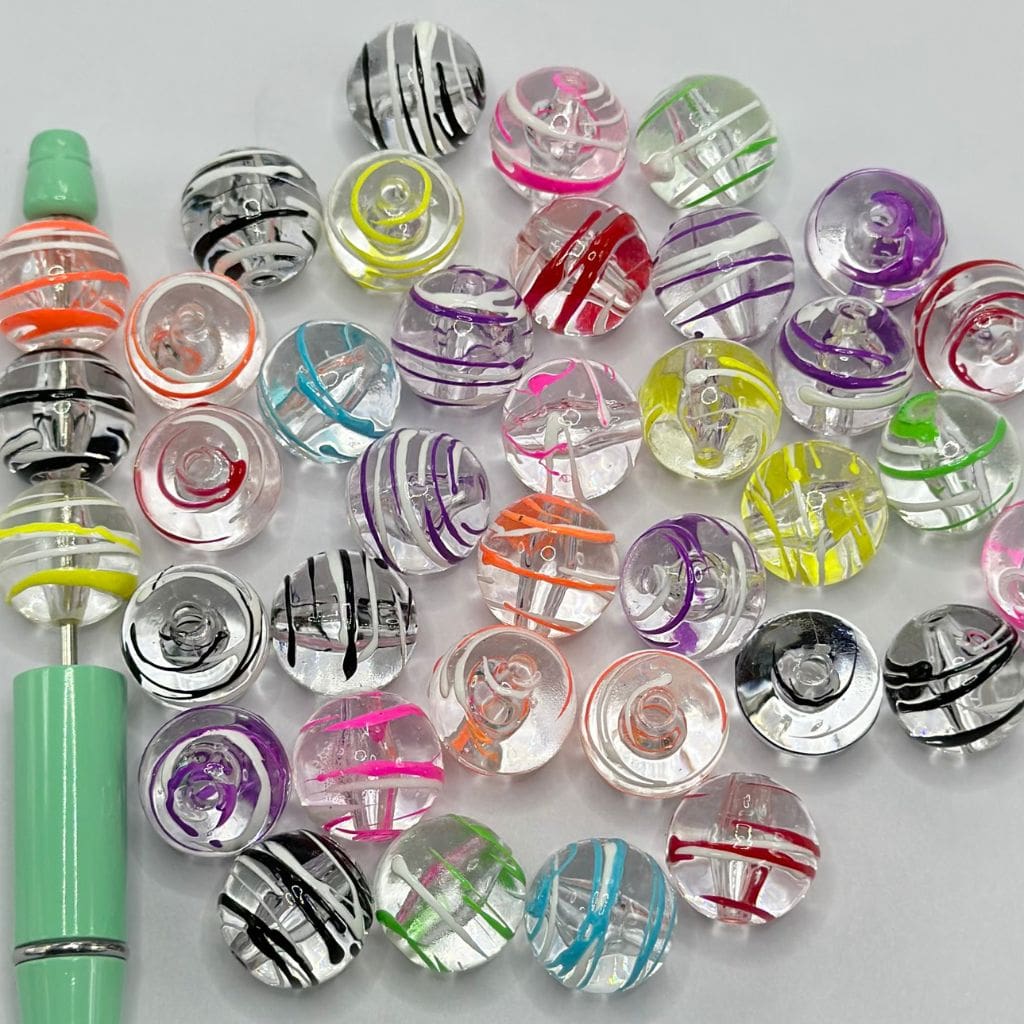 Clear Acrylic Beads with Paint Splatter Swirls in Multiple Colors Round 16mm