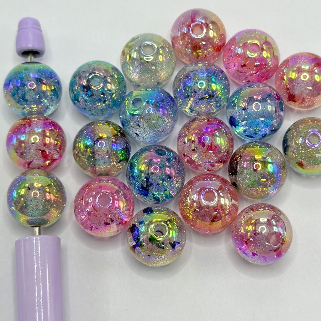 Acrylic Beads with UV Finish Glitter See-through, Clear Semi Transparent 16mm Round shape