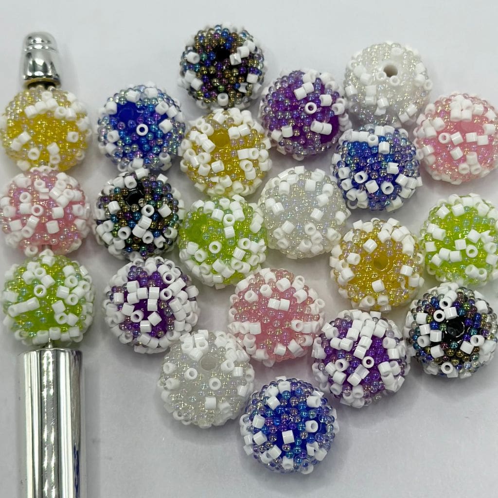 Acrylic Beads with Decorative Tubes and Pearls 16mm Solid Colors Random Mix 16mm