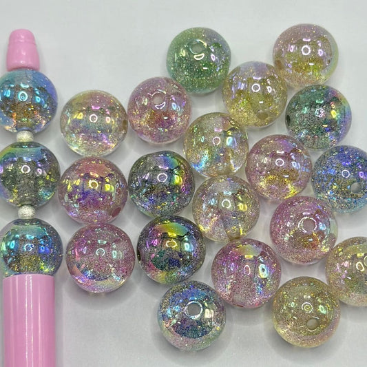 Glittery Acrylic Beads with UV Finish Glossy Clear Semi Transparent See through Round Shape 16mm