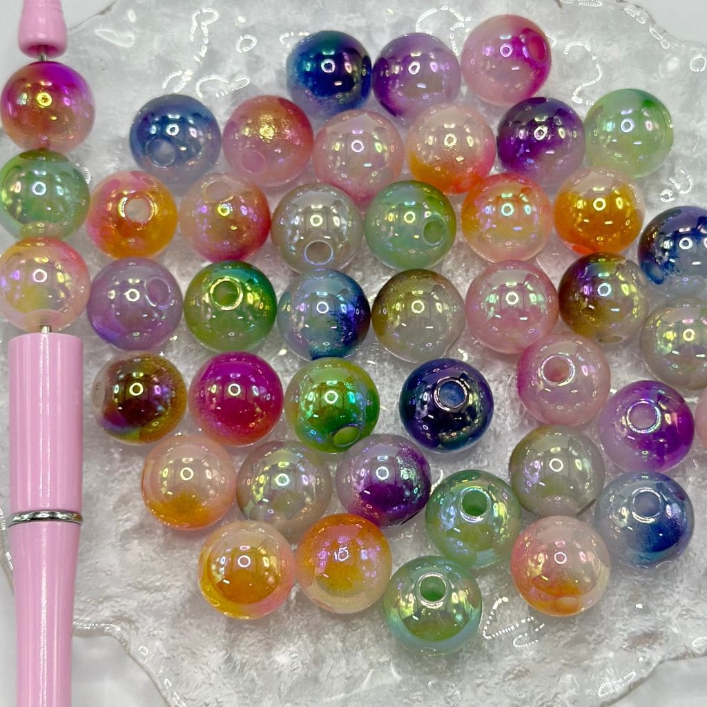 Glossy Acrylic Beads in Ombre Colors Gradient Multiple Color Round 16mm