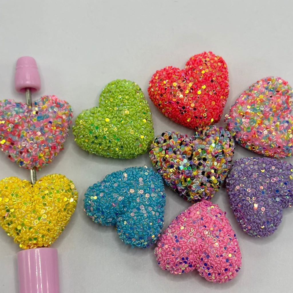 Acrylic Sugar Beads Heart Shape in Sparkling Solid Color Flakes 21*23mm