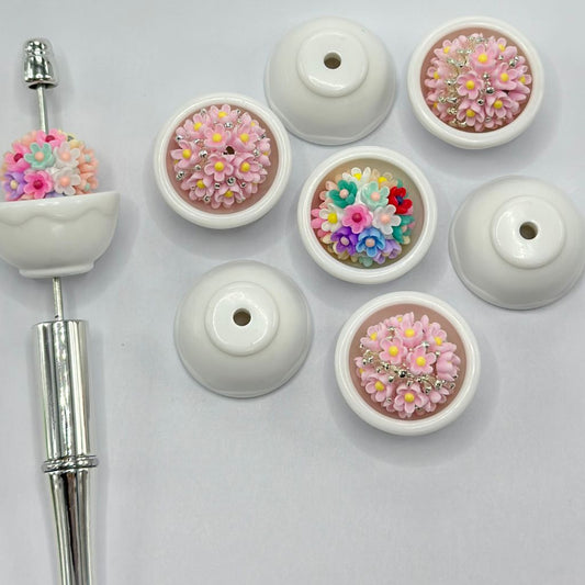 Cute White Bowl Bead Cap, Semi Circle Large Bead Cage Pot Acrylic Beads PLEASE READ THE DESCRIPTION