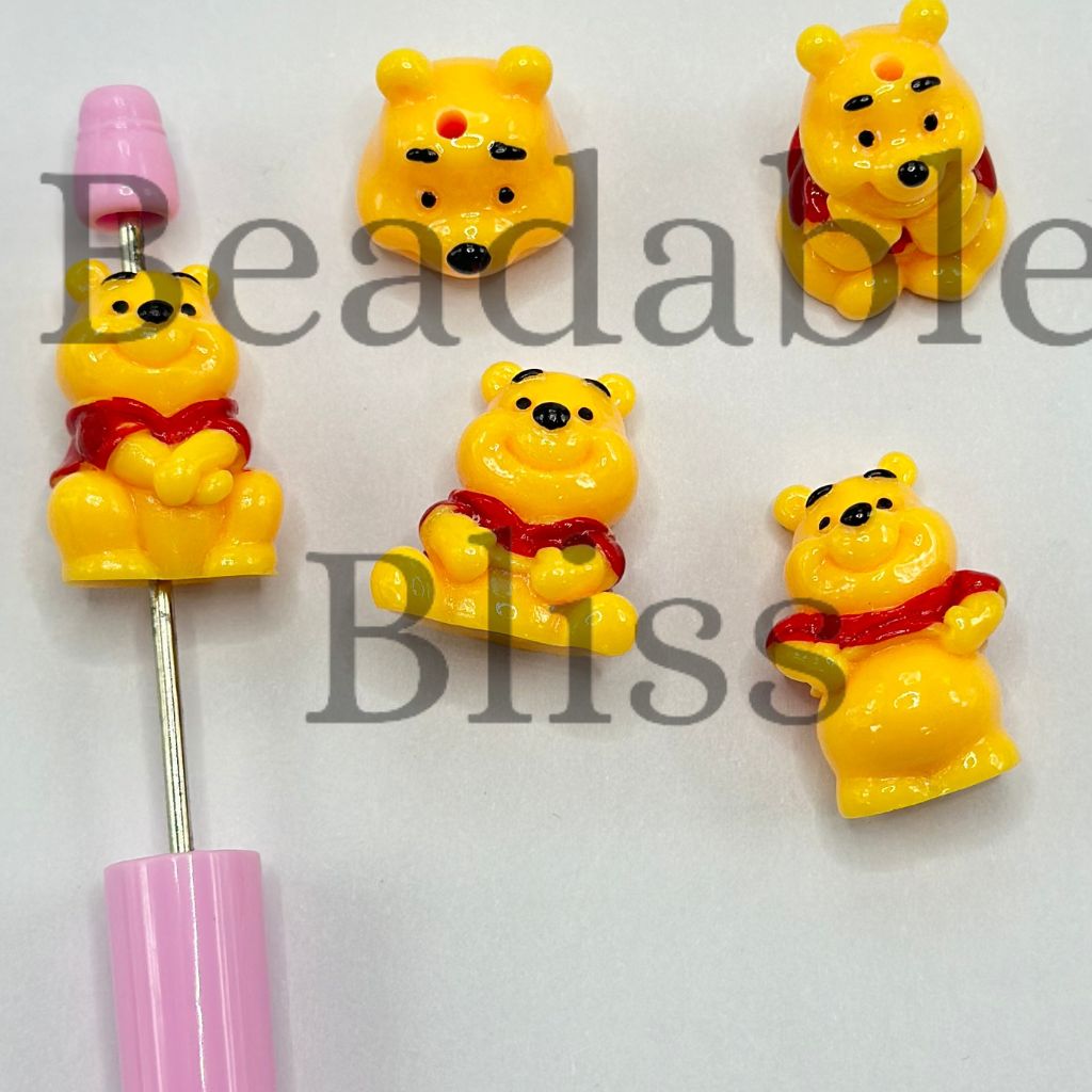 Small Cute Cartoon Yellow Bear Win Acrylic Beads Random Mix Sitting Standing Playing Thinking Positions Random Mix