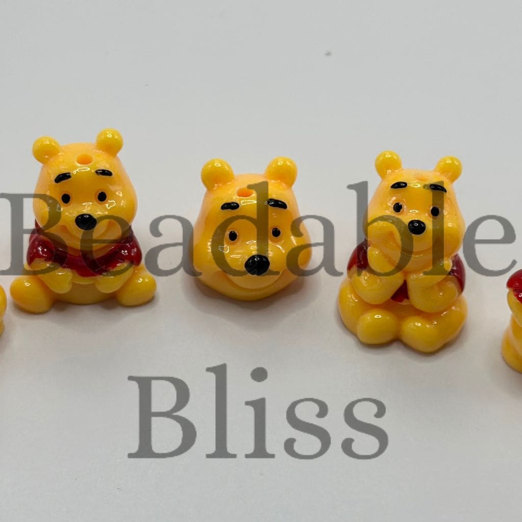 Small Cute Cartoon Yellow Bear Win Acrylic Beads Random Mix Sitting Standing Playing Thinking Positions Random Mix