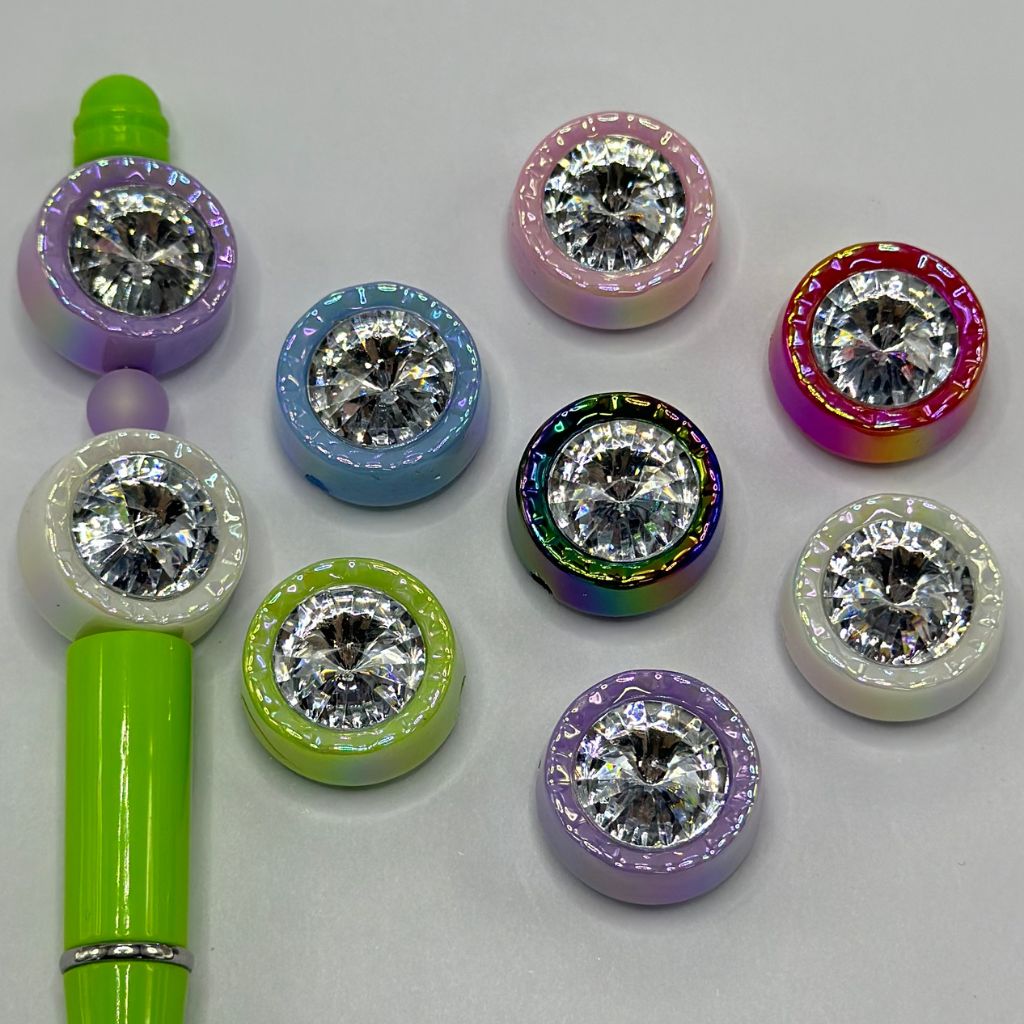 Fancy Acrylic Beads with Huge Sparkling Rhinestone with UV Finish Random Mix 12.5*21mm