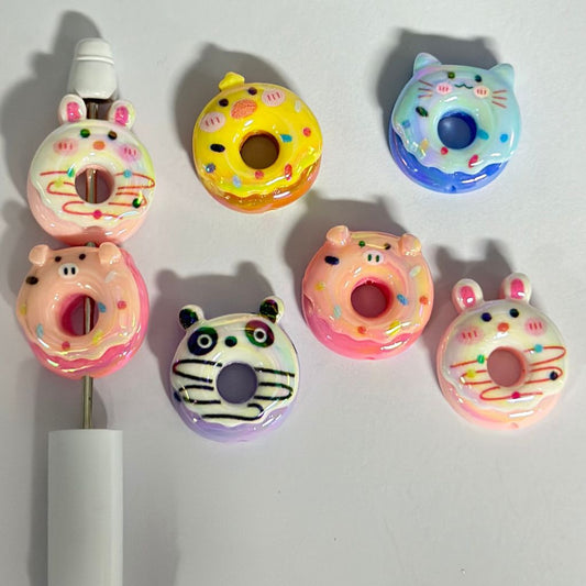 Cute Animal Friends Donuts, Bagel With Cream, Round Resin Beads Random Mix