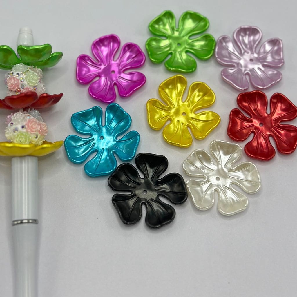 Large Flower Shaped Flat Acrylic Beads Spacers Large Petal 5 Leaves, 36mm Random Mix