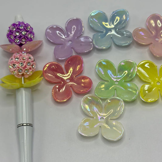 Large Glossy Flower Shaped Flat Acrylic Beads Spacers with 4 Leaves Petal, 33mm Random Mix