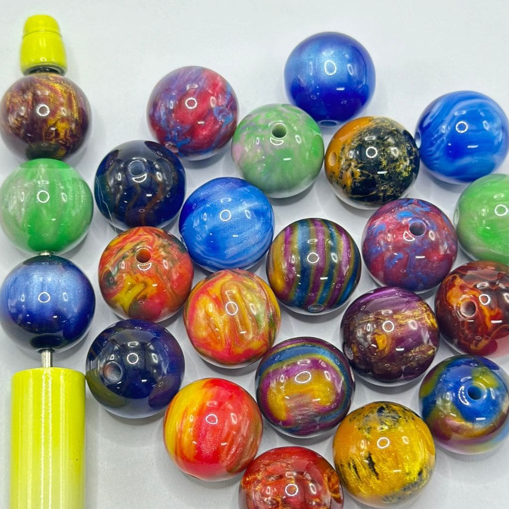 Resin Beads, Mix of Resin Beads with Marble Pattern and Glossy Finish, Size 16mm