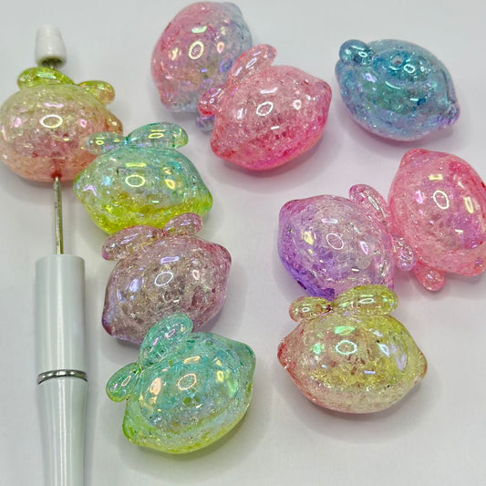 Large Lemon  3D Crackle Acrylic Beads in Ombre Gradient Colors Random Mix 29*34.5mm